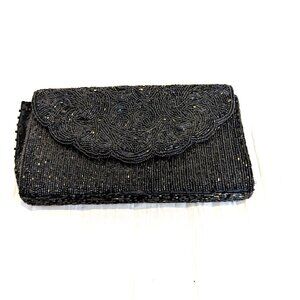 Vintage Glass Beaded Envelope HandBag Black Amazing Design Cocktail evening Glam